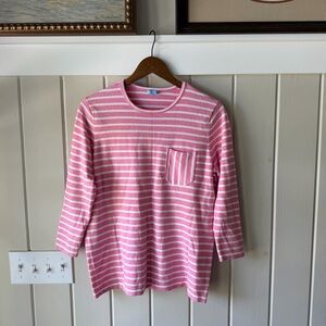 J. McLaughlin Pink & White Striped Knit Lightweight Sweater Top, Size M